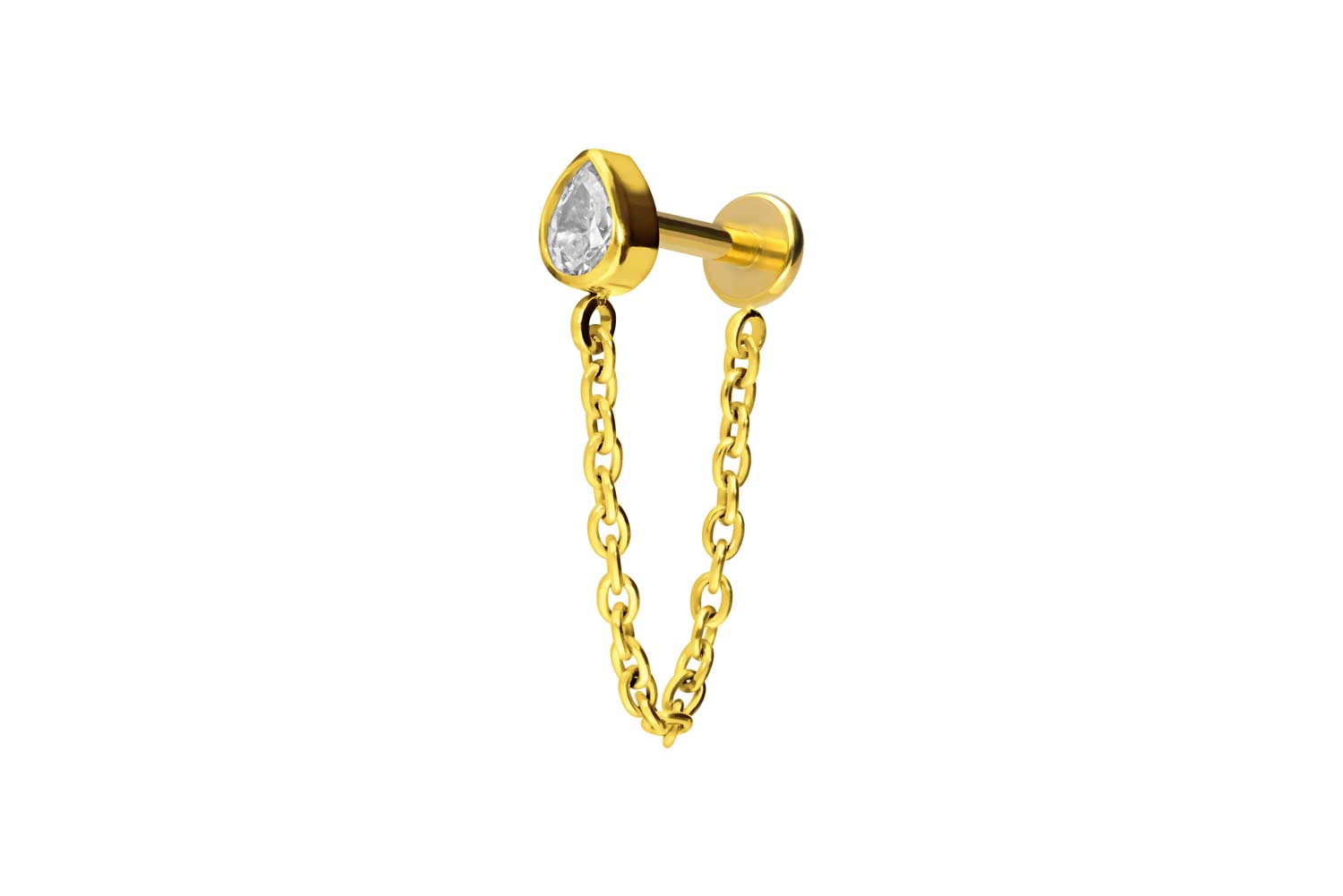 Titan Labret Piercing mit Push Fit KRISTALLTROPFEN + KETTE